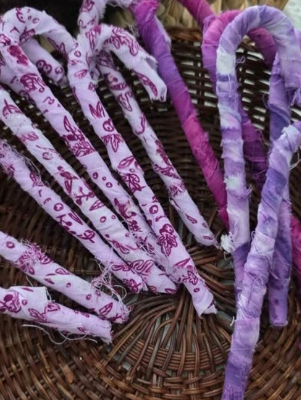 (13) Fabric Wapped Candy Canes, Purples & Pink